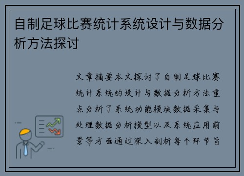 自制足球比赛统计系统设计与数据分析方法探讨