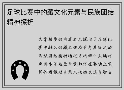 足球比赛中的藏文化元素与民族团结精神探析