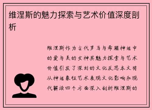 维涅斯的魅力探索与艺术价值深度剖析