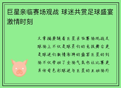 巨星亲临赛场观战 球迷共赏足球盛宴激情时刻