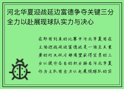 河北华夏迎战延边富德争夺关键三分全力以赴展现球队实力与决心